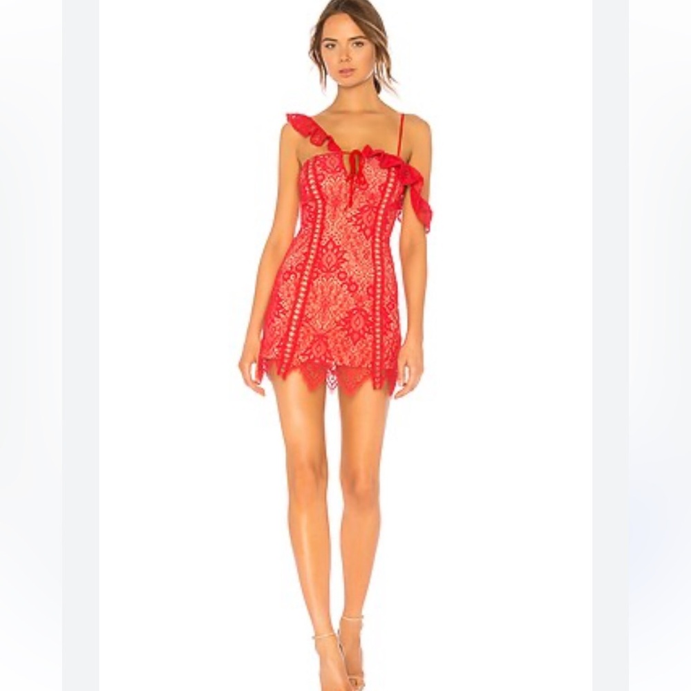 MAJORELLE Scarlet Lace Mini Dress
